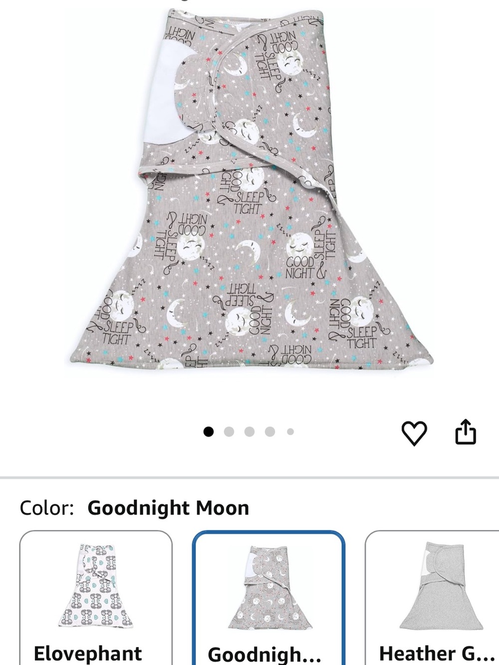 Gray Baby Swaddle Sack with Moon & Stars "Good Night" Print 100%cotton s/m & m/l